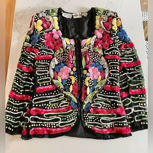 SWEET LO via Lord & Taylor Incredible RARE vintage silk beaded jacket size small